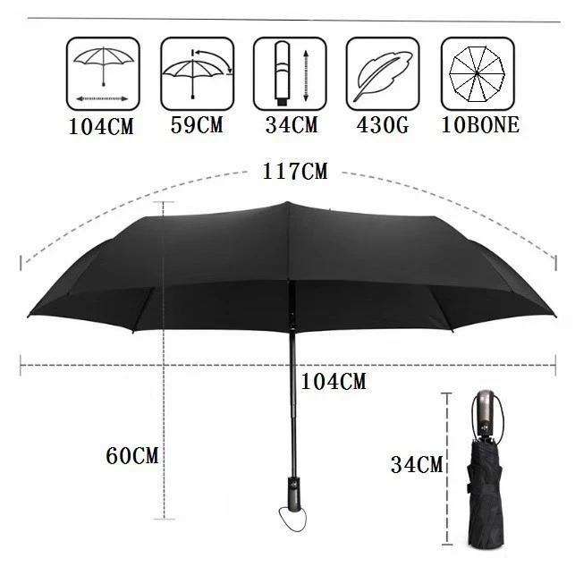 117cm Windproof Compact Folding Umbrella | Auto Open-Close | 10-Rib Reinforced Frame | Lightweight & Travel-Friendly
