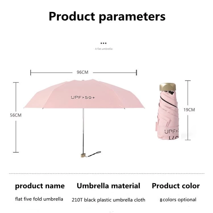 UPF50+ Mini Five-Fold Umbrella | Ultra-Lightweight 220g | Compact & UV Protection | 6-Rib