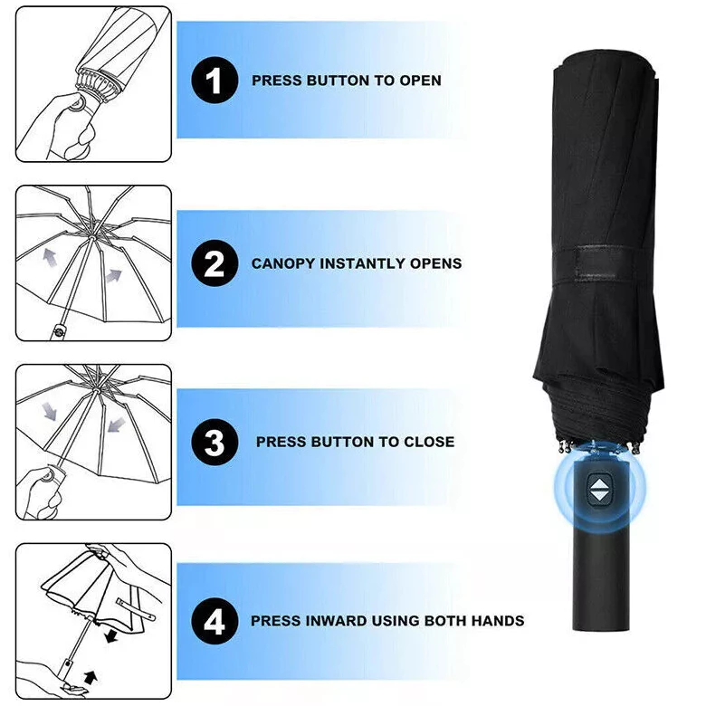 23" Auto-Open 12-Rib Windproof Umbrella | Compact Folding Design