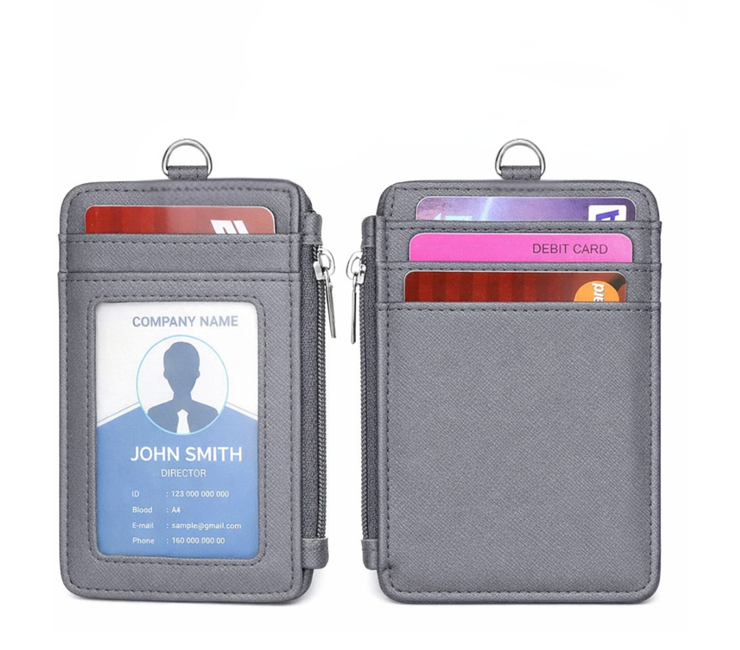 PU ID Holder with Open Zippered Wallet