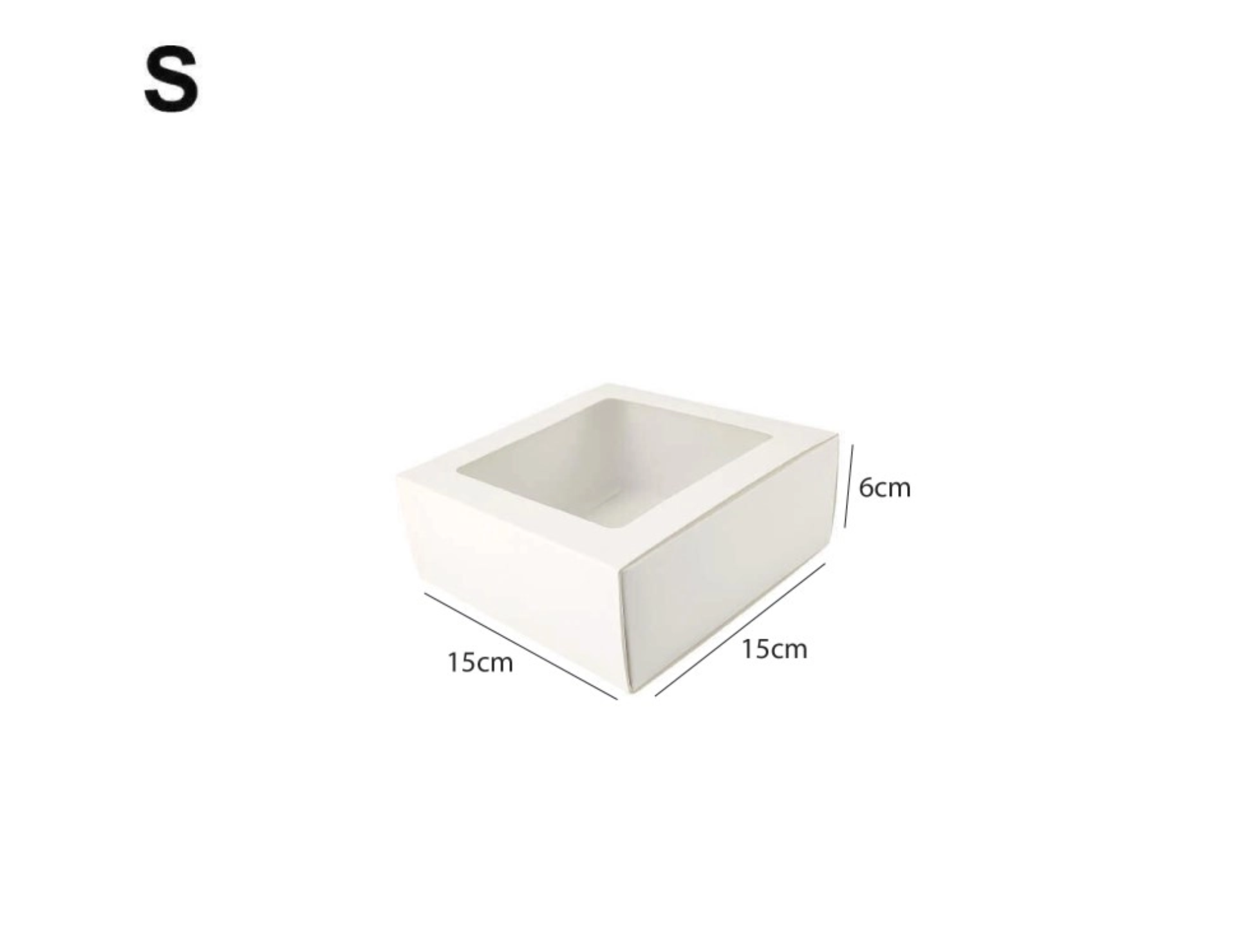 Sliding Kraft White Box with Clear Window - S - (15cm x 15cm x 6cm)