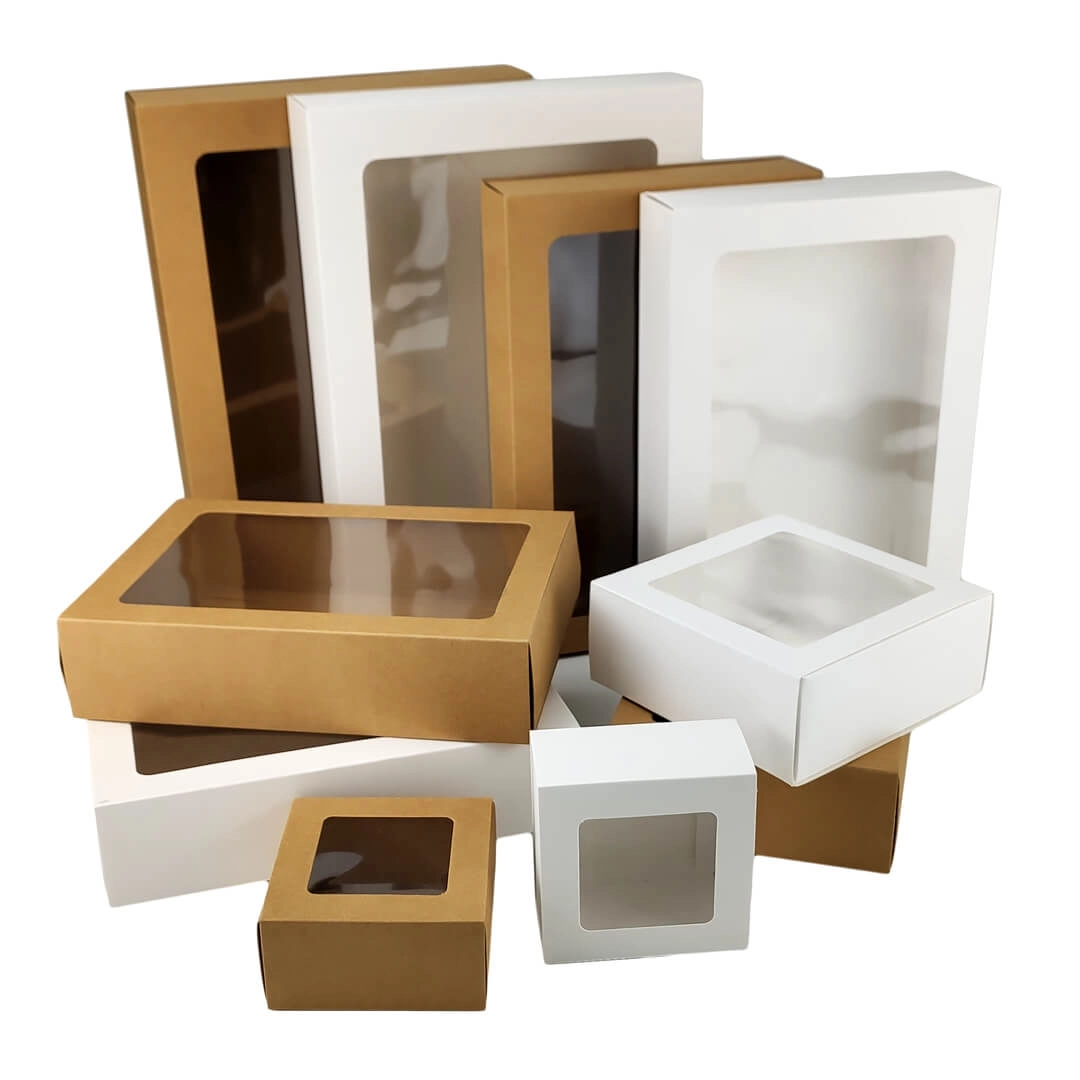 Sliding Kraft White Box with Clear Window - L - (25cm x 18cm x 6cm)