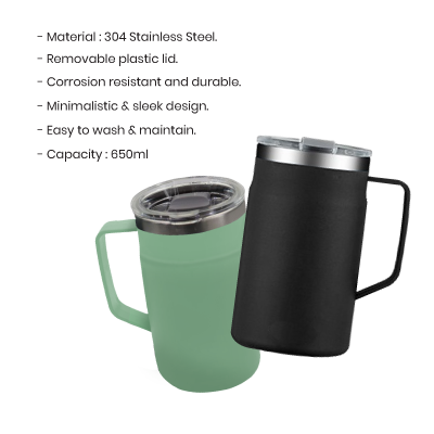 LOCK Stainless Steel Mug with Cover - 650ml White - Image 3