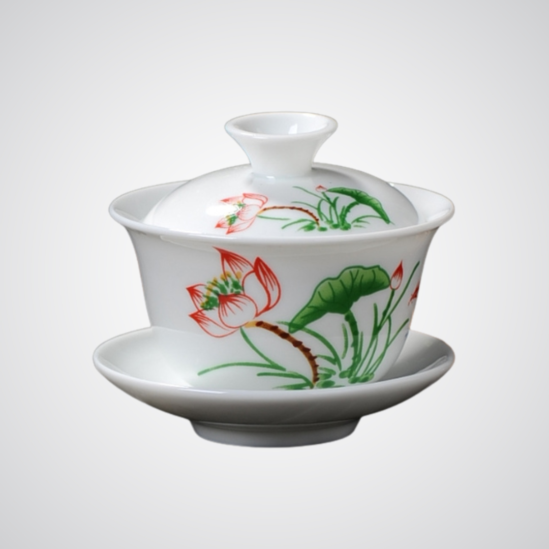 Chinese Traditional Tea Cup Set with Green Floral Pattern (120ml)