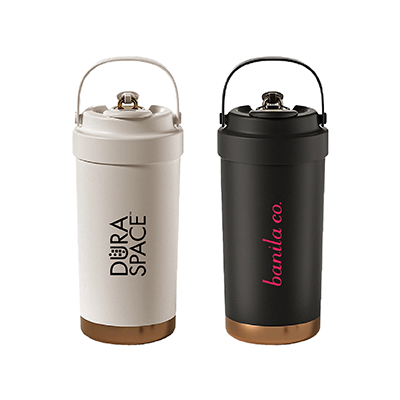 GOLD Dual Lid 316 S.Steel Bottle with Straw Handle (500ml | Beige, Black)