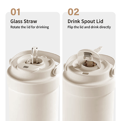 GOLD Dual Lid 316 S.Steel Bottle with Straw Handle (500ml | Beige, Black) - Image 5