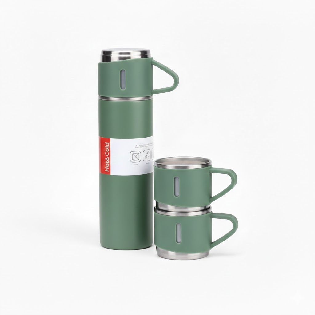 POLARA Duo Flask with Two Cups Set - (500ml | Green)