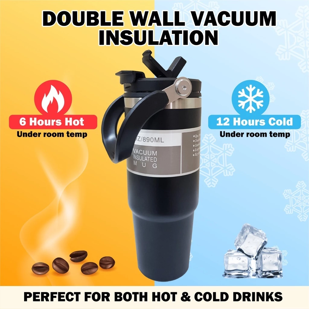 THERMOVA Stainless Steel Tumbler with Handle (890ml | Army Green) - Image 4