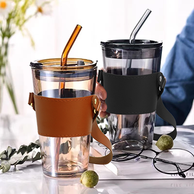 MONTE 3 Premium Color Glass Mug with PU Sleeve - 450ml - Image 2
