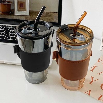 MONTE 3 Premium Color Glass Mug with PU Sleeve - 450ml - Image 3