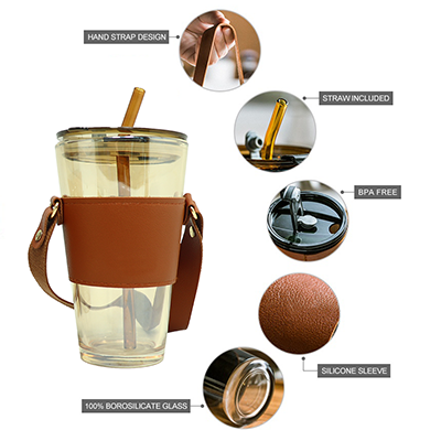 MONTE 3 Premium Color Glass Mug with PU Sleeve - 450ml - Image 6