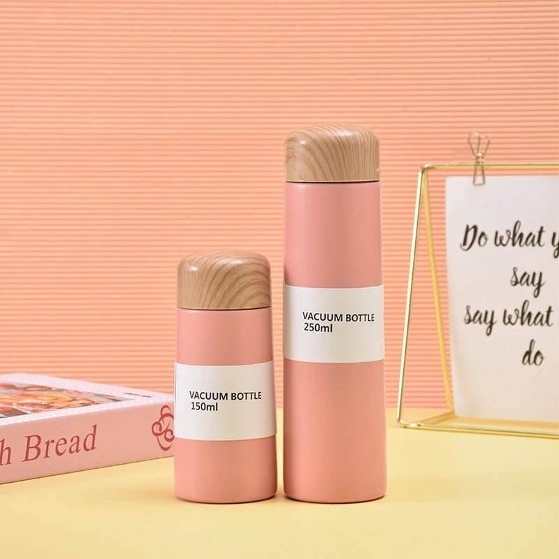 Thermos bottle 500ml with wooden design cap Pink