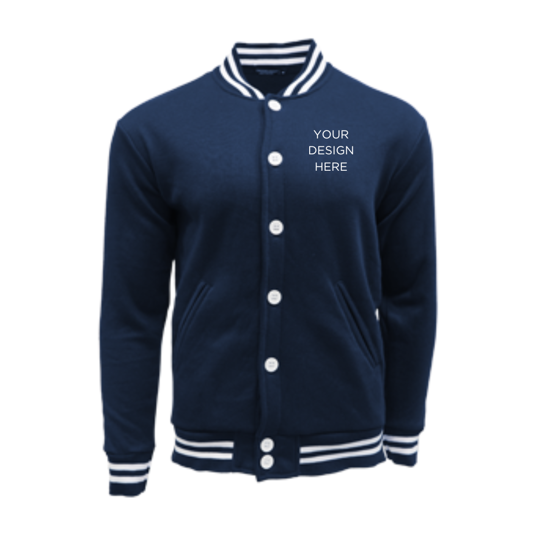 Varsity Jacket - 60% Cotton 40% Polyester CVC Fleece - Crossrunner | Navy Blue