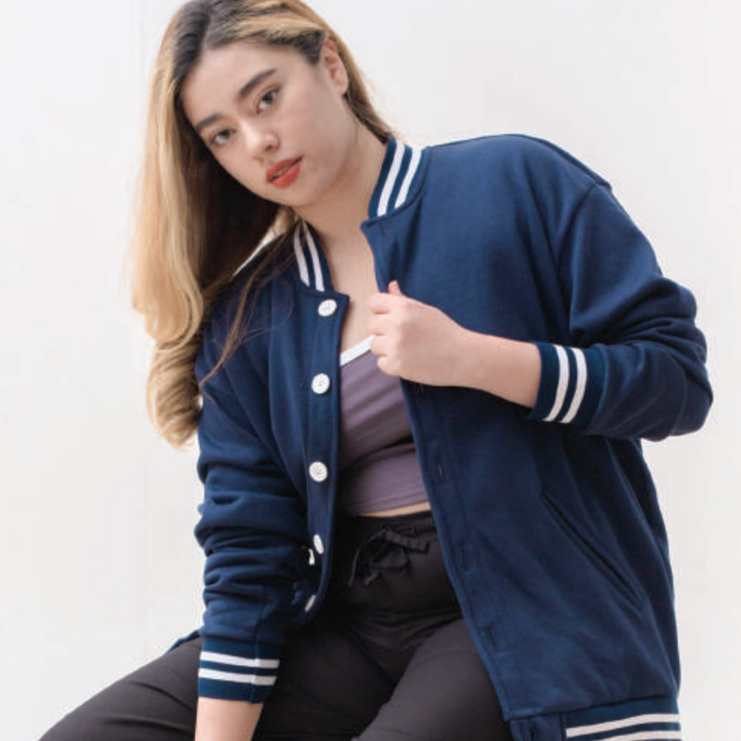 Varsity Jacket - 60% Cotton 40% Polyester CVC Fleece - Crossrunner | Navy Blue - Image 4