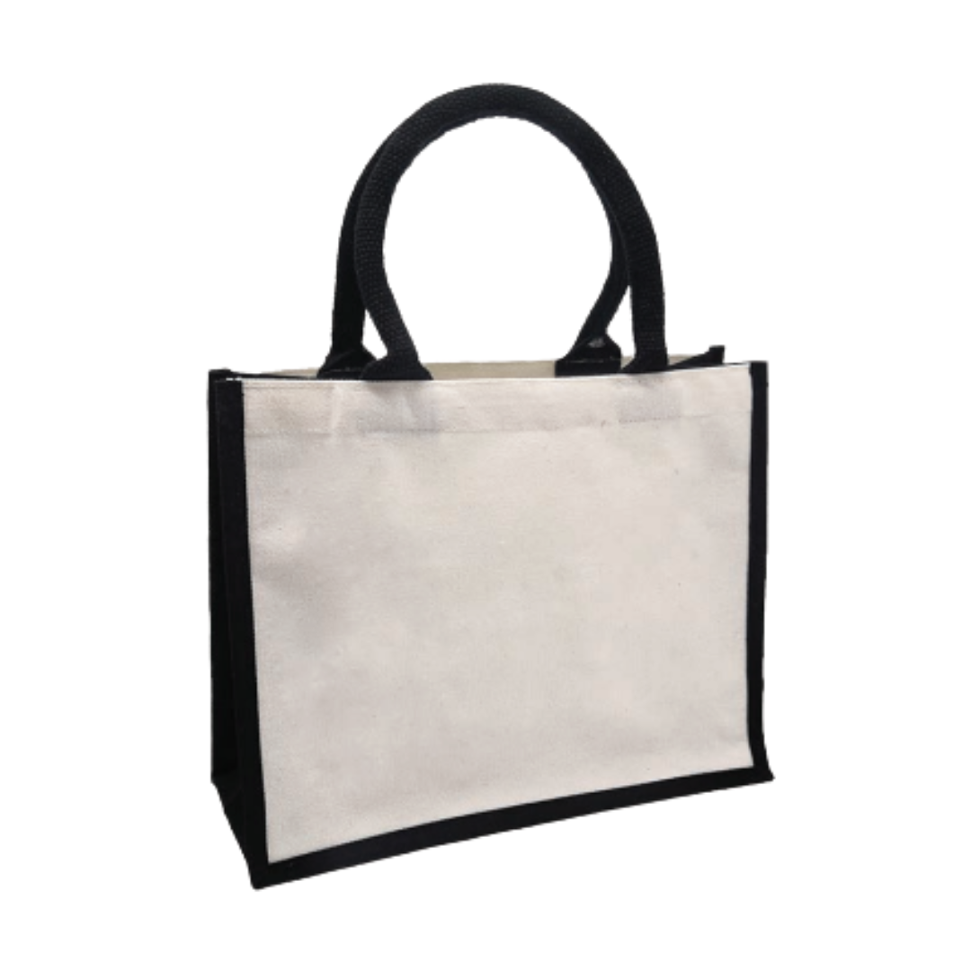 Laminated Canvas Tote Bag - Landscape - 31 × 25 × 12 cm - 10oz | Natural - Black Gusset