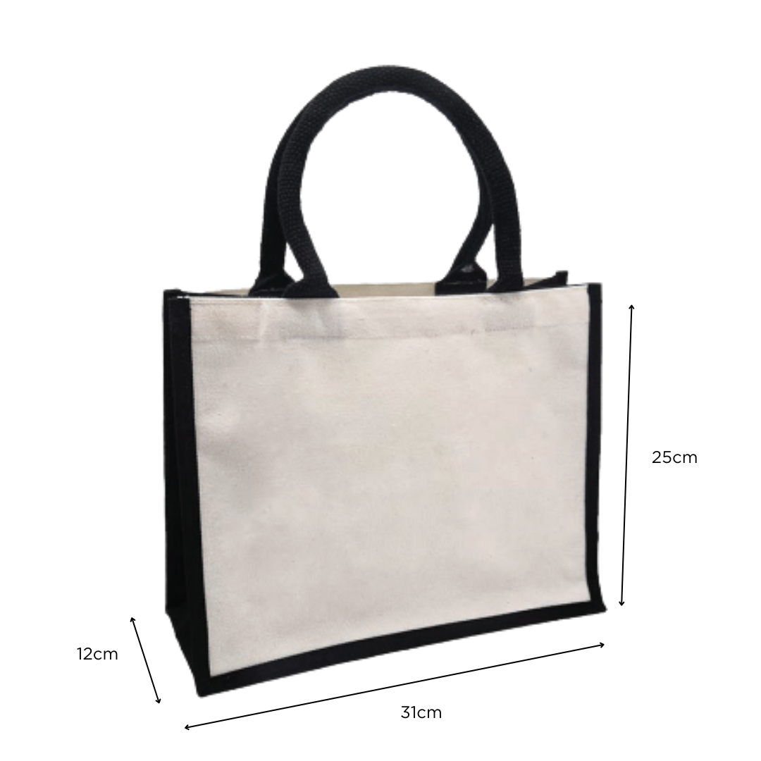 Laminated Canvas Tote Bag - Landscape - 31 × 25 × 12 cm - 10oz | Natural - Black Gusset - Image 2