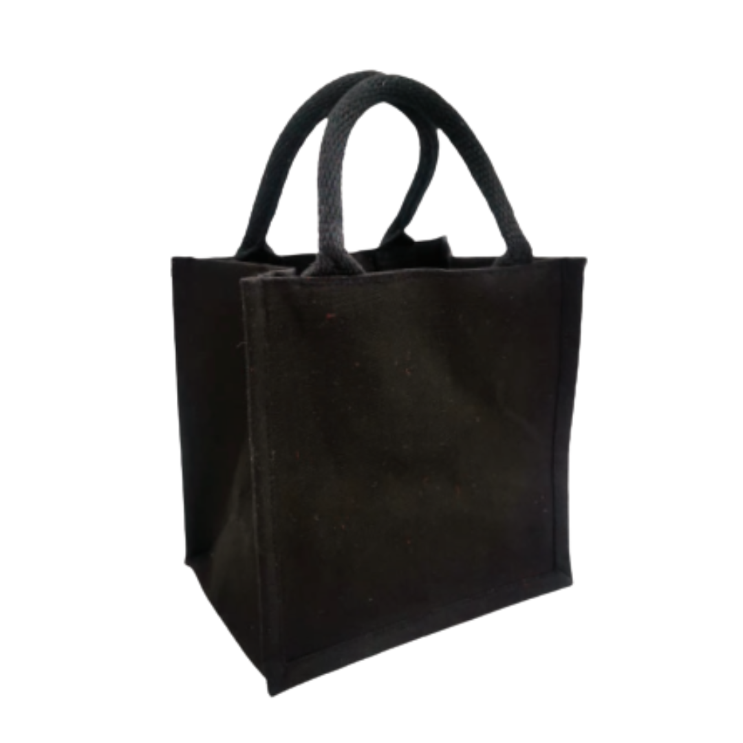 Laminated Canvas Tote Bag - Square - 22 × 22 × 16 cm - 10oz | Black