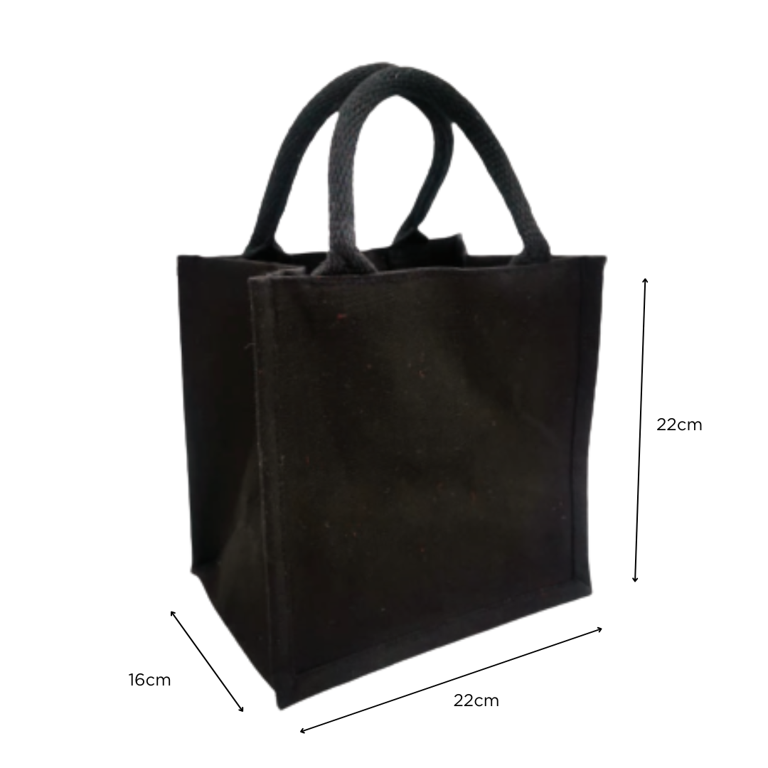 Laminated Canvas Tote Bag - Square - 22 × 22 × 16 cm - 10oz | Black - Image 2