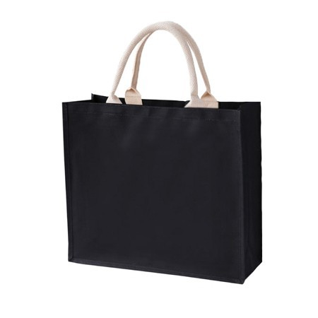 Laminated Canvas Tote Bag - Landscape - 40 × 35 × 15 cm - 10oz | Black - Natural Handle
