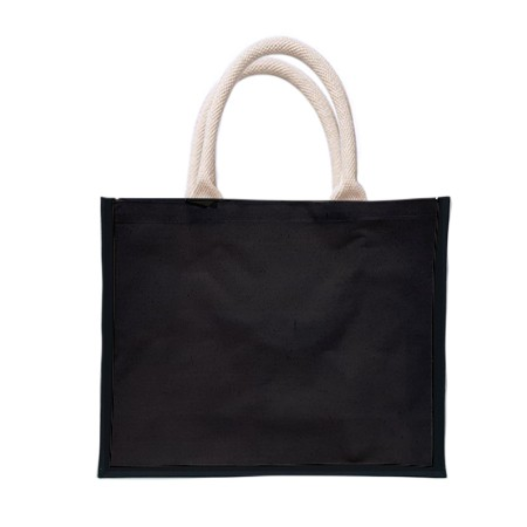 Laminated Canvas Tote Bag - Landscape - 40 × 35 × 15 cm - 10oz | Black - Natural Handle - Image 2