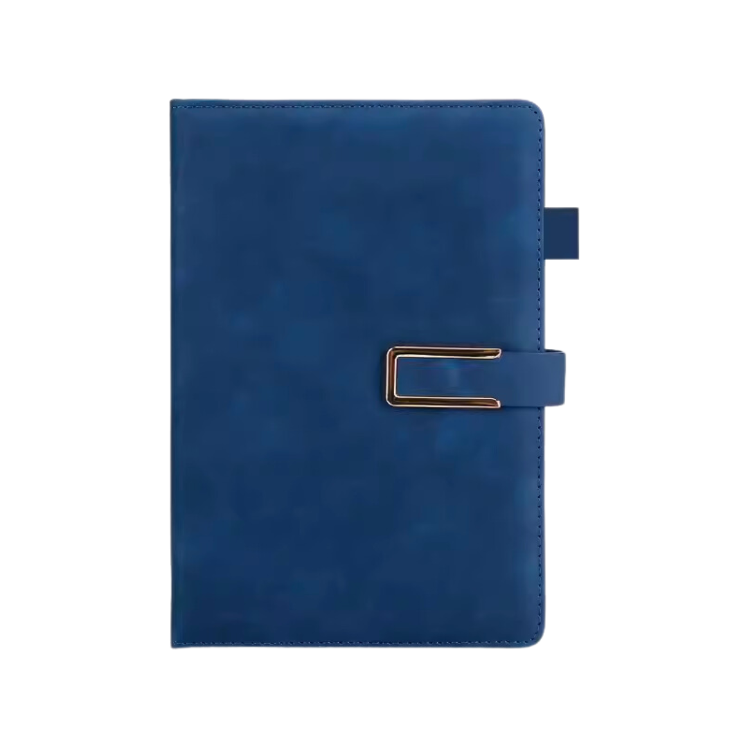 A5 Notebook - Suede Hardcover with Magnetic Buckle and Pen Loop - Beige Lined Paper - 100 Sheets | Blue