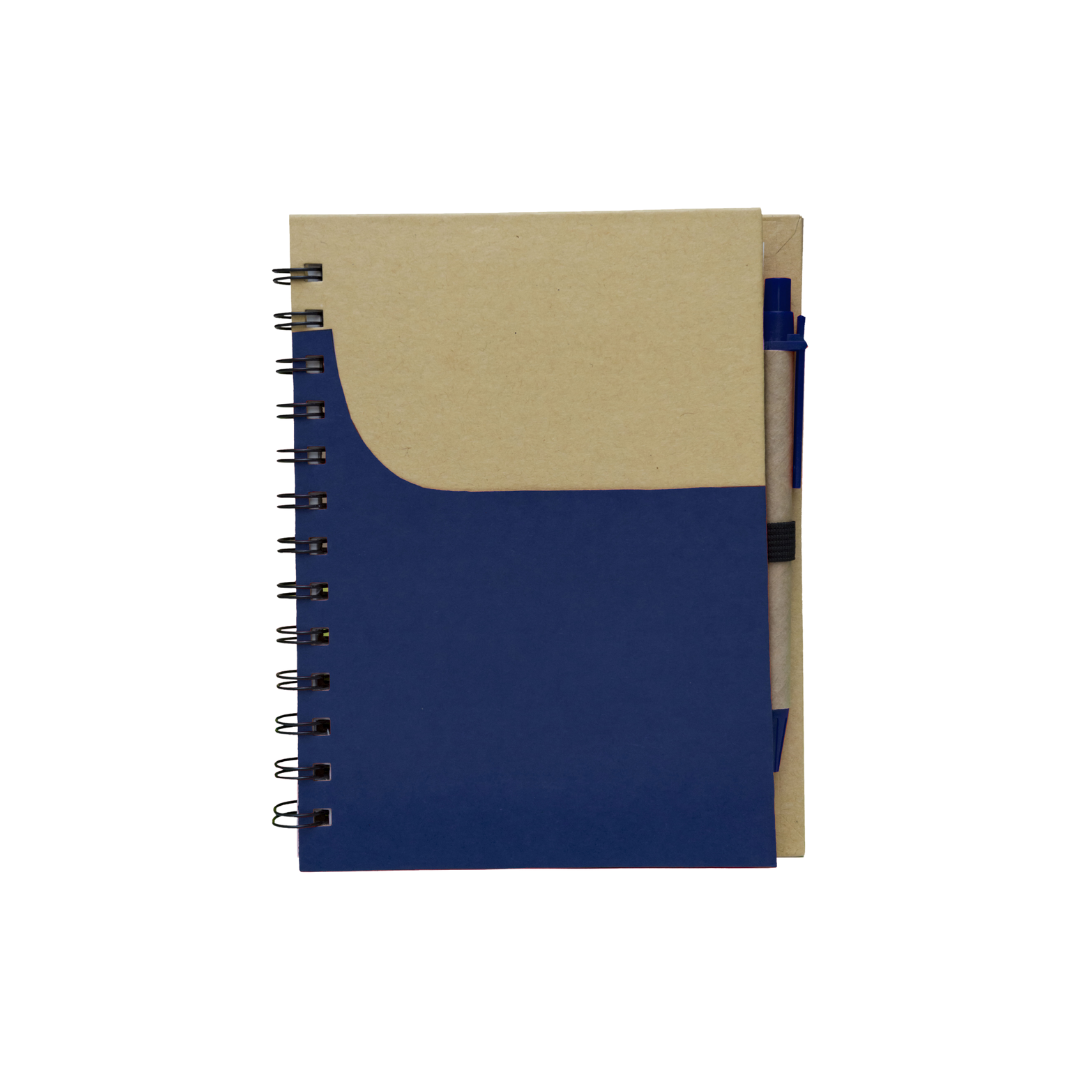 Small Eco Notepad with Pen - A - Spiral Binding - 70 Sheets | Blue