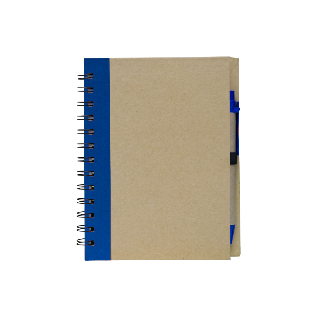 Small Eco Notepad with Pen - C - Spiral Binding - 70 Sheets | Blue