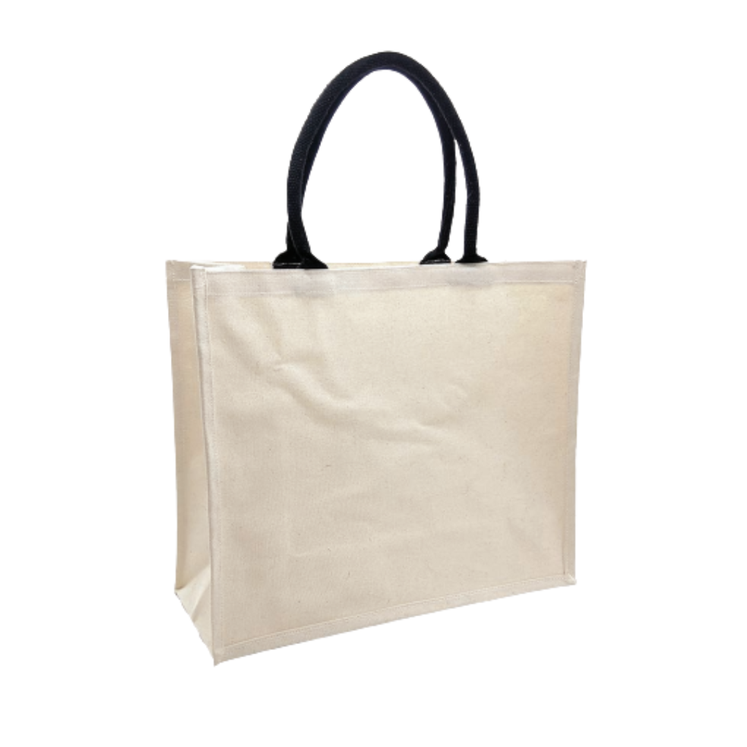 ALTA | Laminated Canvas Tote Bag - Landscape - 41 × 35 × 15 cm - 10oz | Beige - Black Handle