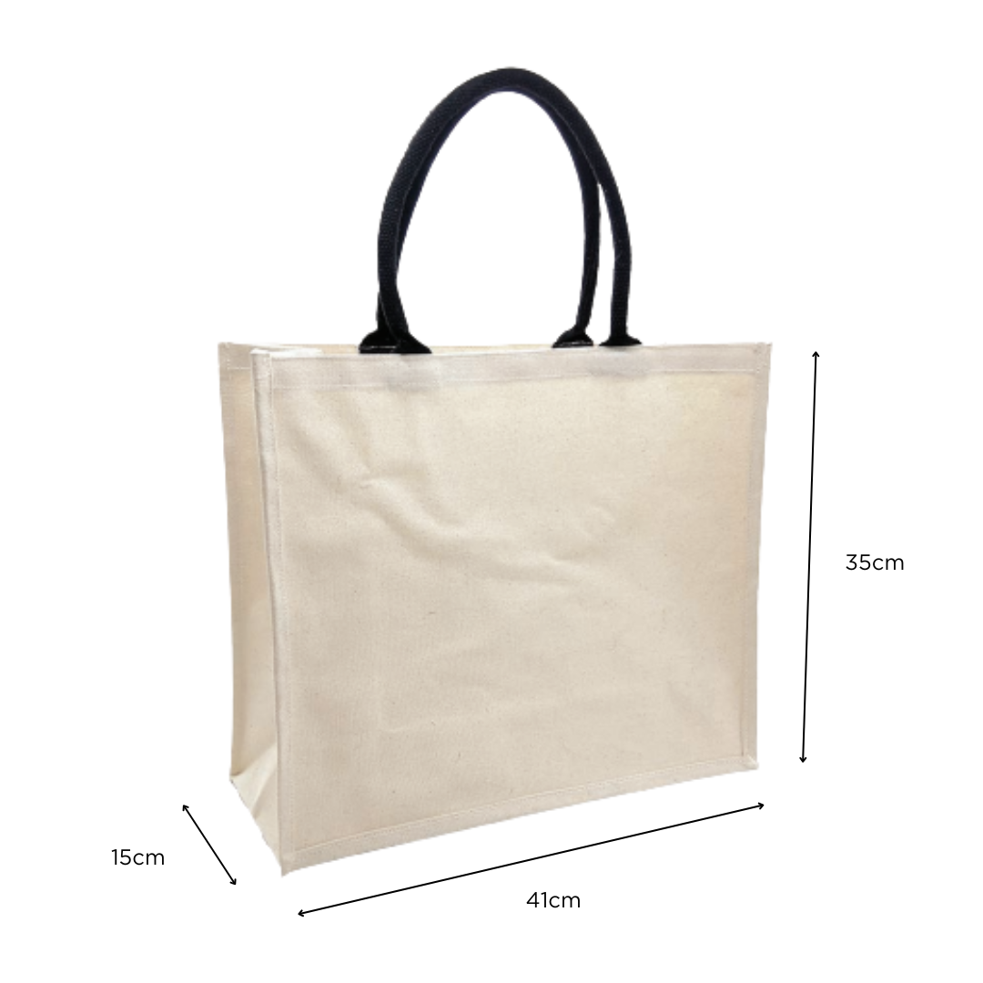 ALTA | Laminated Canvas Tote Bag - Landscape - 41 × 35 × 15 cm - 10oz | Beige - Black Handle - Image 2