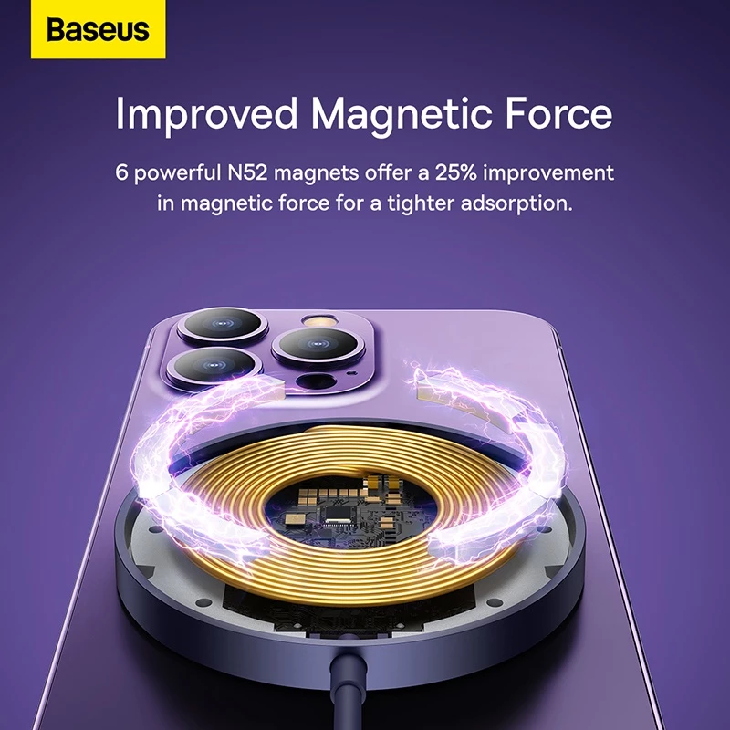 BASEUS 15W Magnetic Wireless Charger – Fast Charging for iPhone 12 & Above