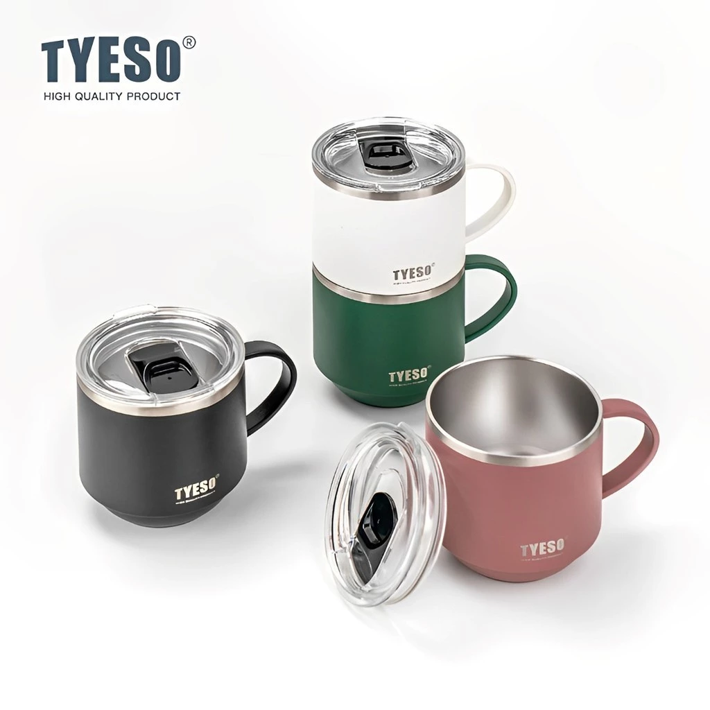 TYESO Stainless Steel Insulated Thermal Coffee Cup Mug (330ml) Pink - Image 3