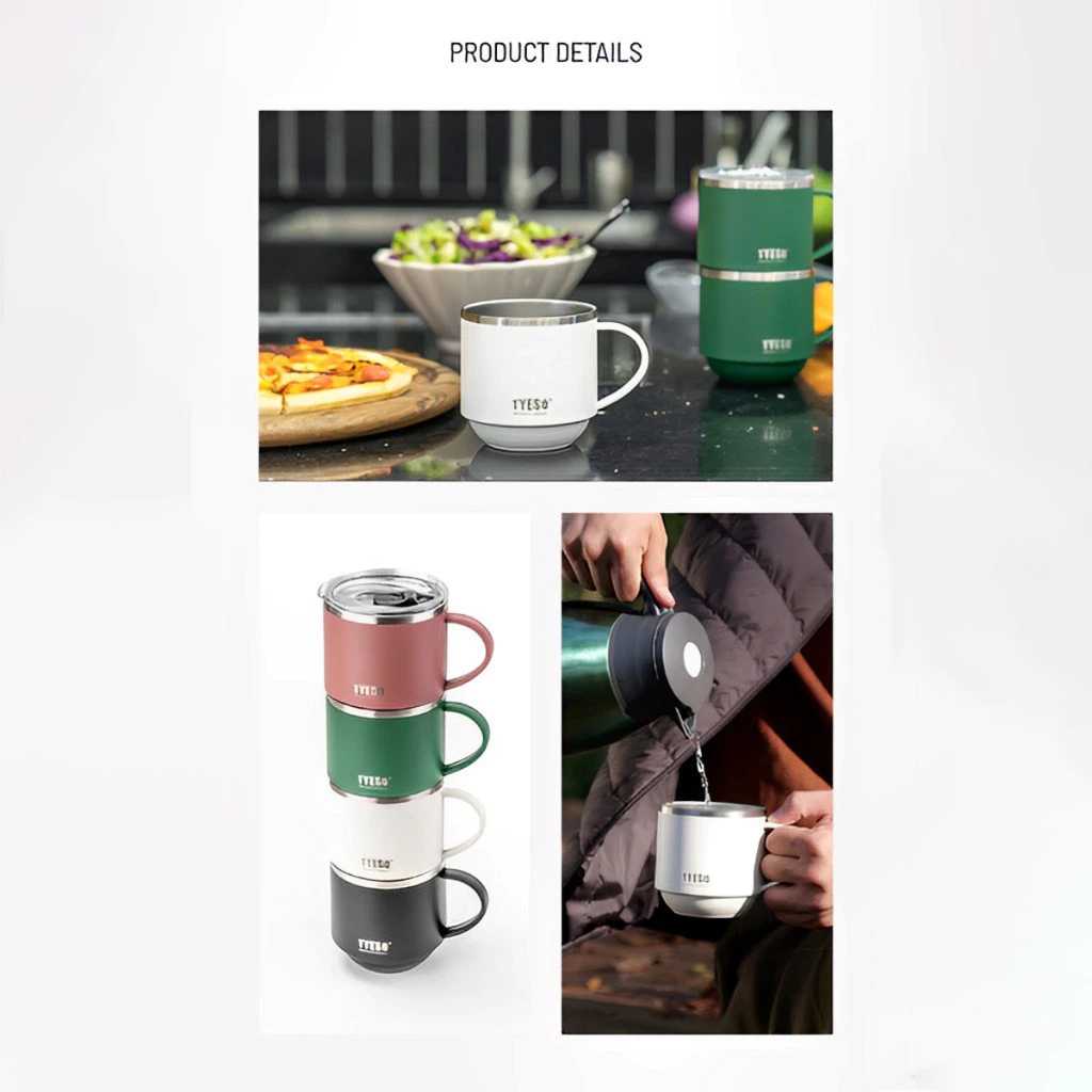 TYESO Stainless Steel Insulated Thermal Coffee Cup Mug (330ml) Pink - Image 7