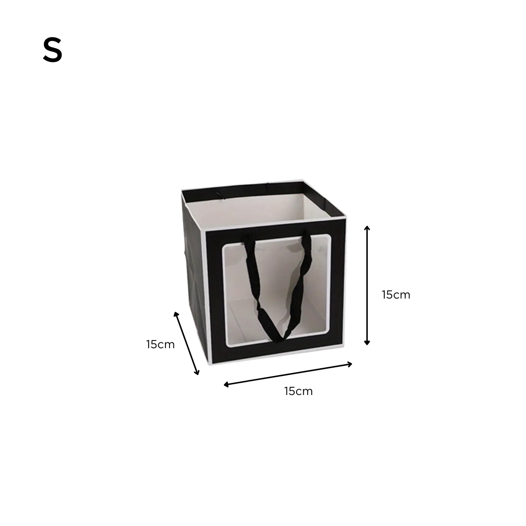 Square Paper Bag with Window for Doorgift S: 15cm x 15cm x 15cm Black