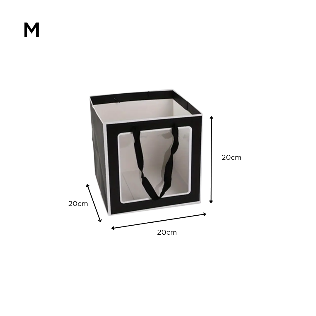 Square Paper Bag with Window for Doorgift M: 20cm x 20cm x 20cm Black