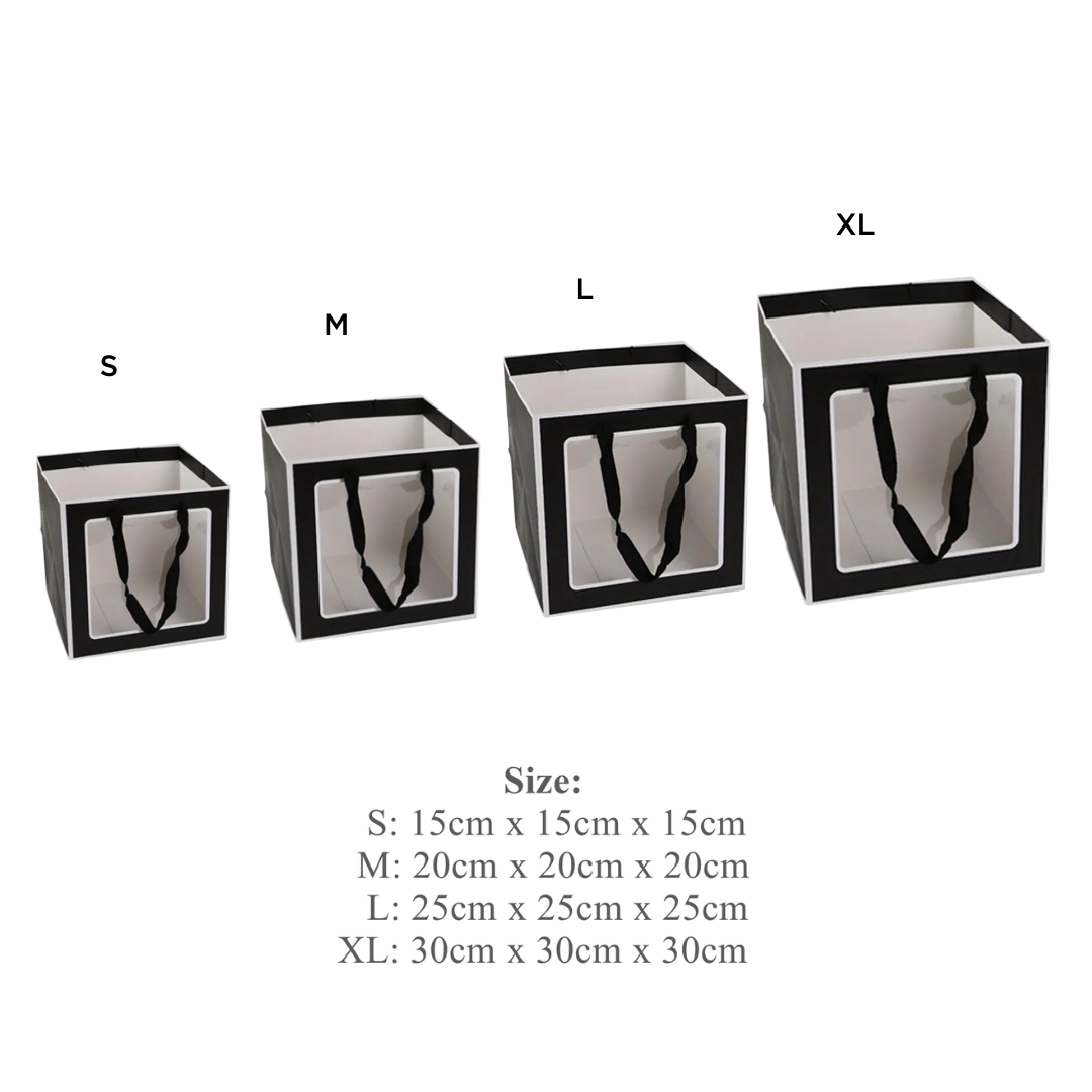 Square Paper Bag with Window for Doorgift M: 20cm x 20cm x 20cm Black