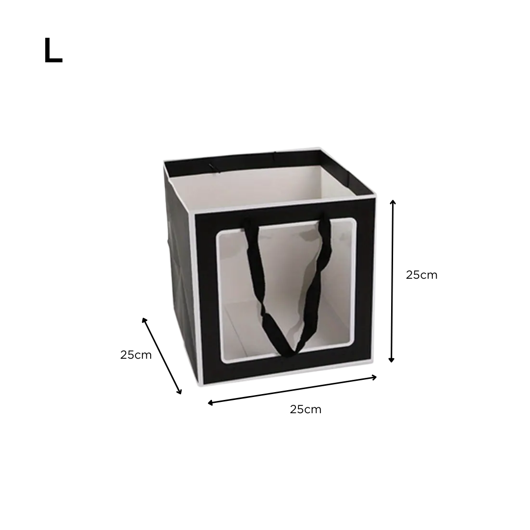Square Paper Bag with Window for Doorgift L: 25cm x 25cm x 25cm Black