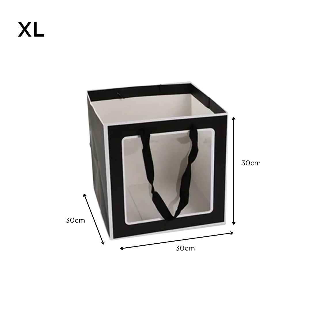 Square Paper Bag with Window for Doorgift XL: 30cm x 30cm x 30cm Black
