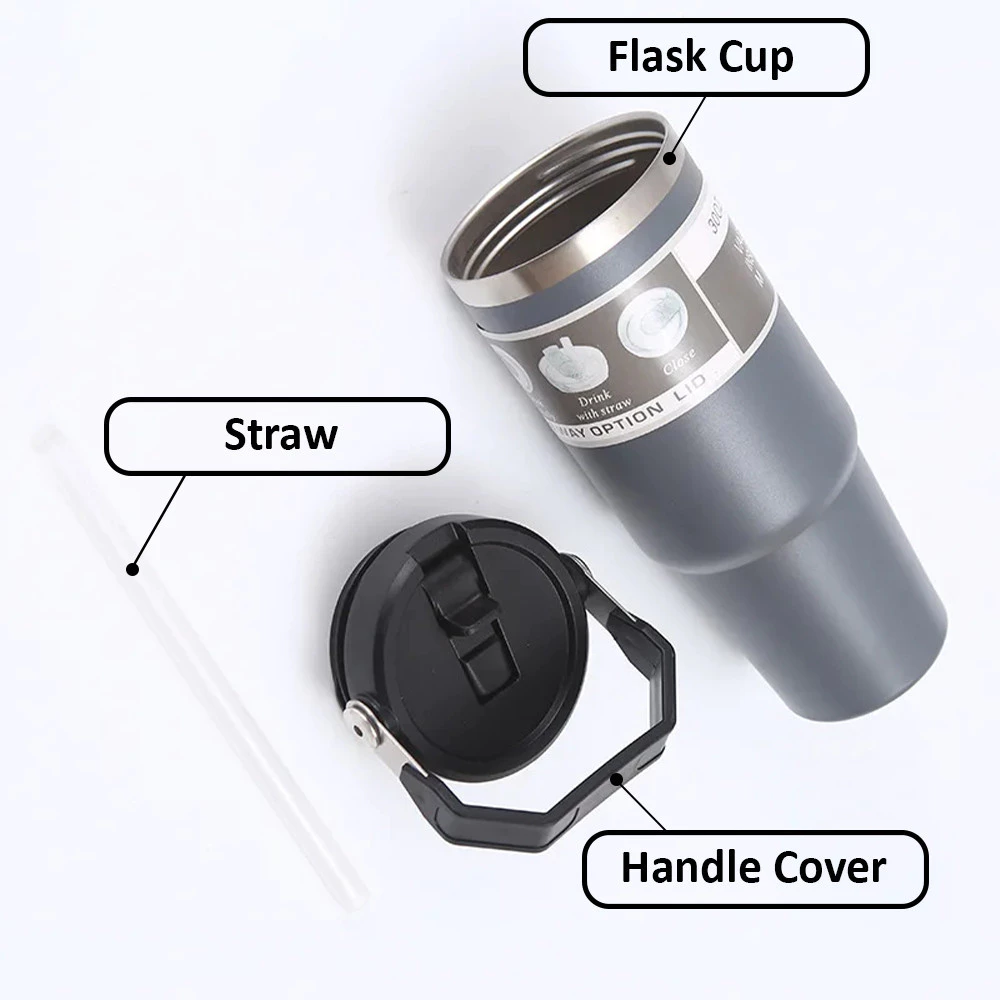 THERMOVA Stainless Steel Tumbler with Handle (890ml | Black ) - Image 7