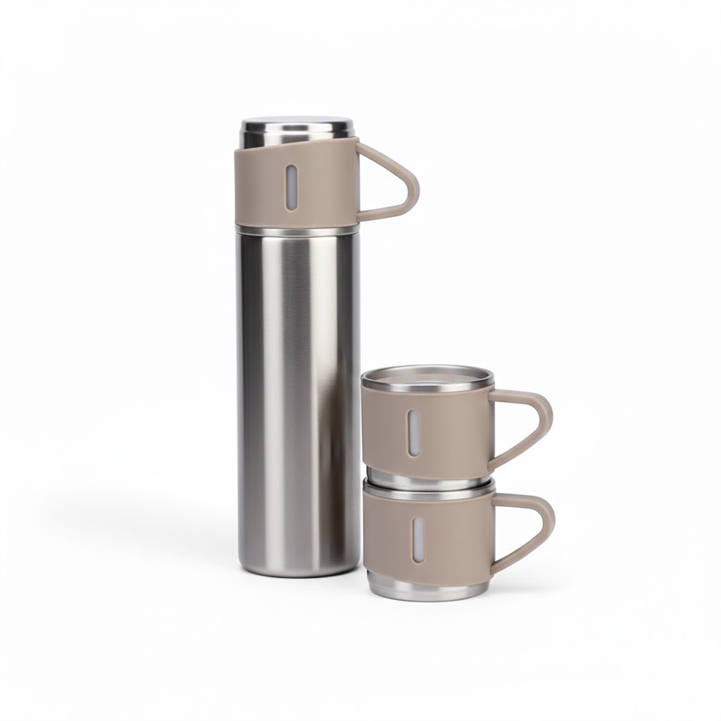 POLARA Duo Flask with Two Cups Set - (500ml | Silver)
