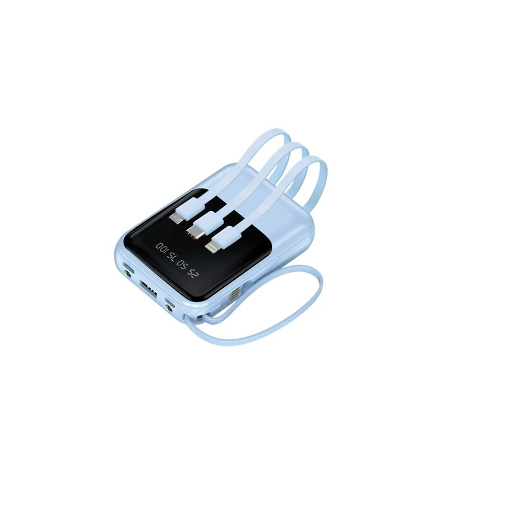 MINI 3-Cable Digital Display Power Bank 10,000mAh - Sky Blue