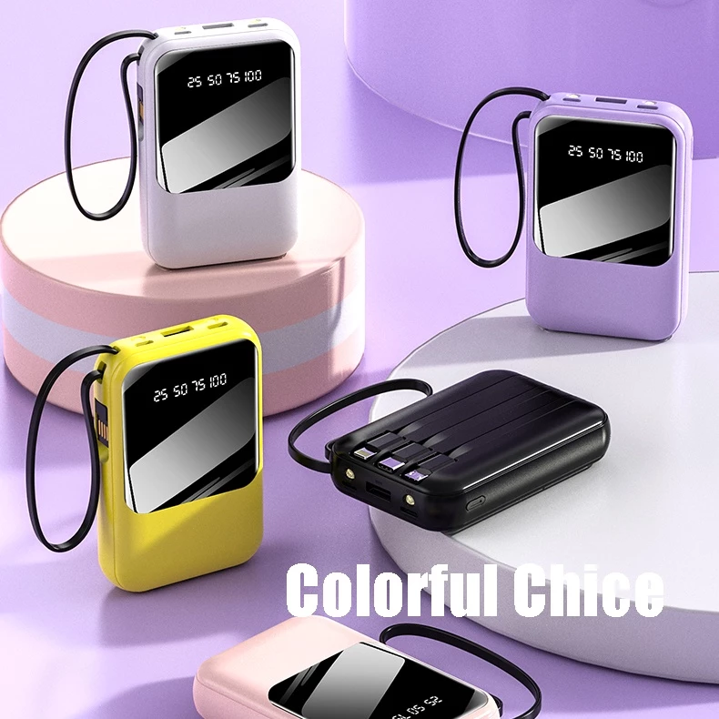 MINI 3-Cable Digital Display Power Bank 10,000mAh - Sky Blue - Image 2