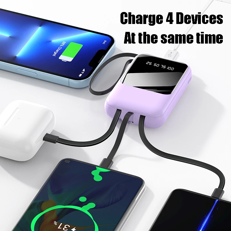 MINI 3-Cable Digital Display Power Bank 10,000mAh - Sky Blue - Image 5