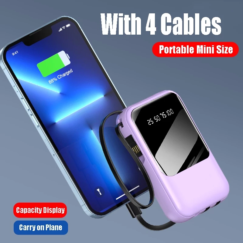 MINI 3-Cable Digital Display Power Bank 10,000mAh - White - Image 3