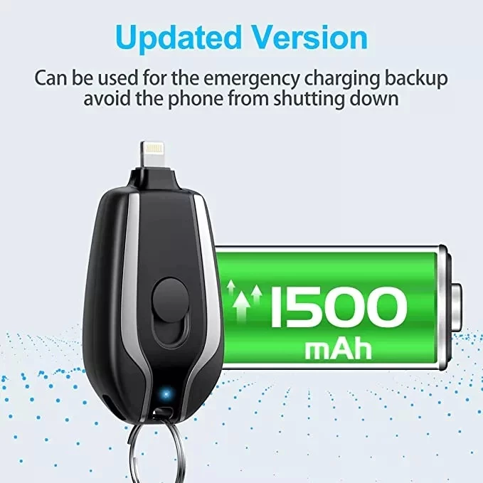 Portable Keychain Emergency Mobile 1500 mAH Power Bank Charger For Emergency Use Ultra-Compact Mini Battery- Iphone - Black - Image 3