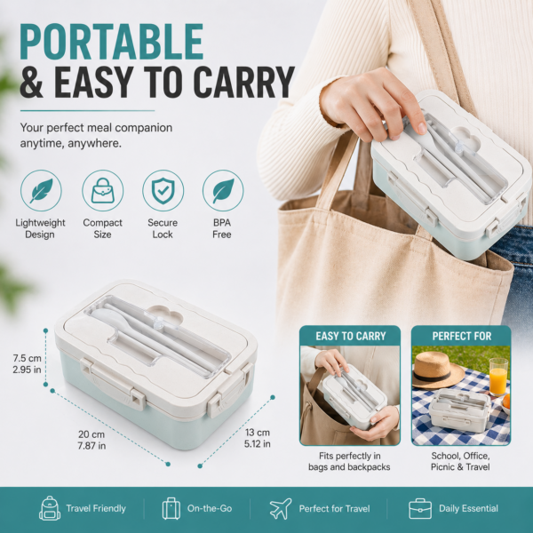 BENTOJOY Lunch Box (Portable & Leak-Proof) - Beige - Image 2