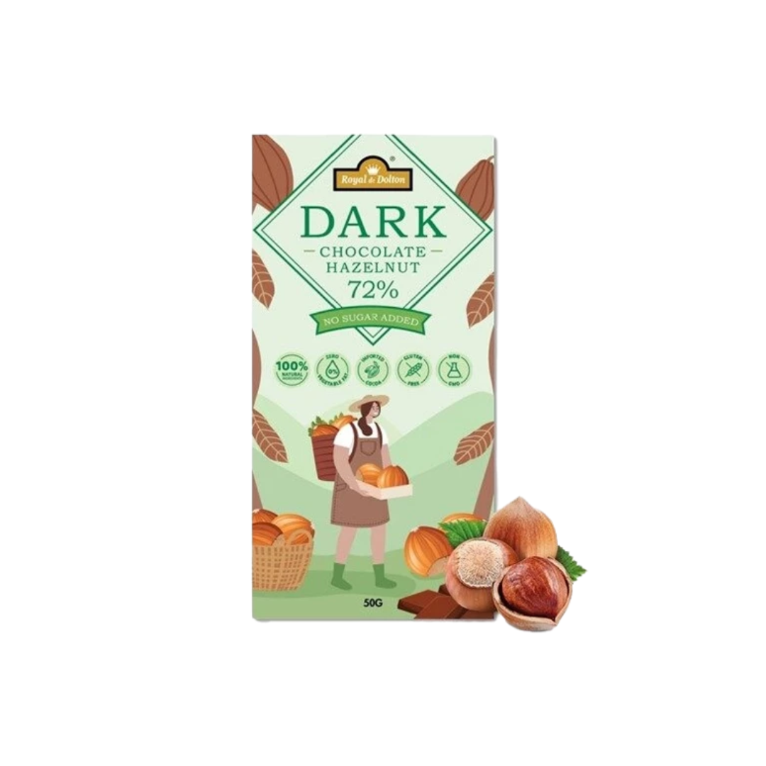 Sugar Free 72% Dark Chocolate With Hazelnut (50g)