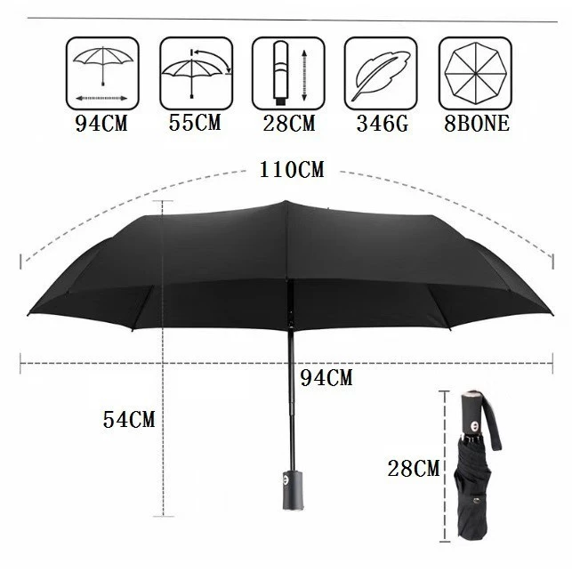 110cm Windproof Compact Folding Umbrella | Auto Open-Close | 8-Rib Reinforced Frame | Lightweight & Travel-Friendly - Image 3