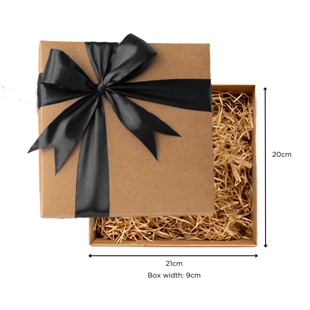 Brown Square Kraft Top Bottom Box with Ribbon - S - (21cm x 20cm x 9cm)