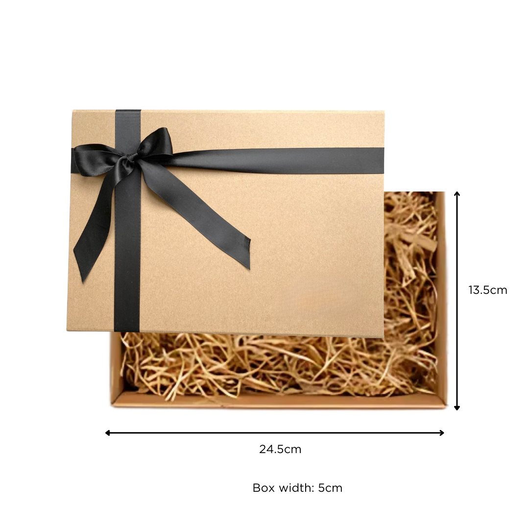 Brown Rectangle Kraft Top Bottom Box with Ribbon - S - (24.5cm x 13.5cm x 5cm)