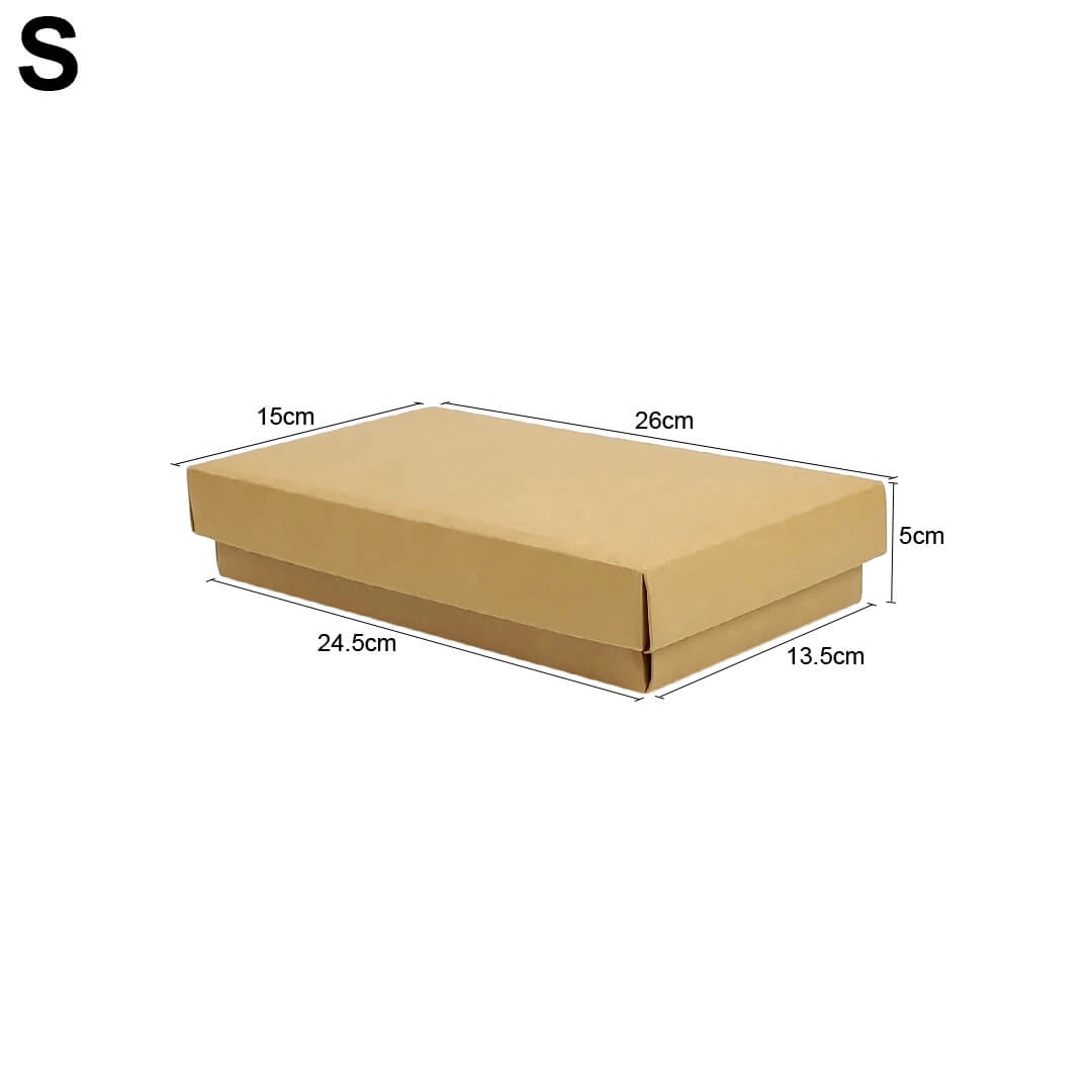 Brown Rectangle Kraft Top Bottom Box with Ribbon - S - (24.5cm x 13.5cm x 5cm)